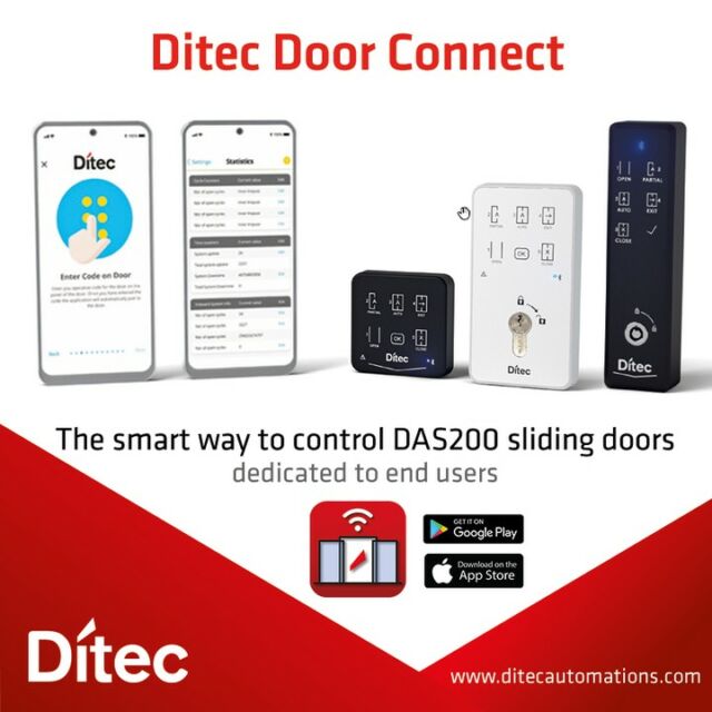 Un nuovo design per l’App Ditec Door Connect!
Ora è a marchio Ditec e si presenta con una nuova icona rosso fiammante.
Utilizzala in abbinamento ai selettori di funzioni Bluetooth® COM501 e COM502, e accedi alle seguenti funzionalità:
- 5 funzioni di comando, incluso RESET
- Scaricare e inviare eventi e registro statistico
- Scarico ed invio del registro degli errori
- Aggiungere e gestire i diritti degli utenti dell'app (fino a 7)
- Gestire l'impostazione dei parametri di apertura parziale e chiusura automatica temporizzata
- Gestione del conteggio persone e controllo flussi
Scarica gratuitamente l'APP dedicata agli UTENTI FINALI su App Store e Google Play. Facile da installare, facile da utilizzare.
@ditec_automations #ditec #ditecautomations #porteautomatiche #porteautomatichescorrevoli #porteautomatichebattente